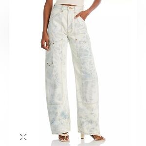 Re/Done Super High Rise Cargos Wide Leg Tie Dye Jeans Cream Blue denim NWT 26